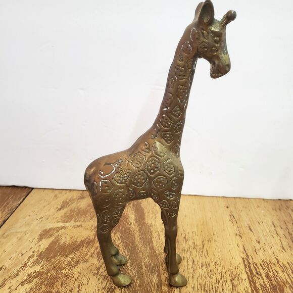 Vintage Gatco Solid Brass Heavy Pair Giraffe Mother and Baby Figurines Patina - Picture 3 of 13